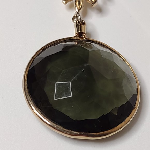 Gold Tone Metal And Heavy Glass Dangle Brooch - Picture 2 of 11